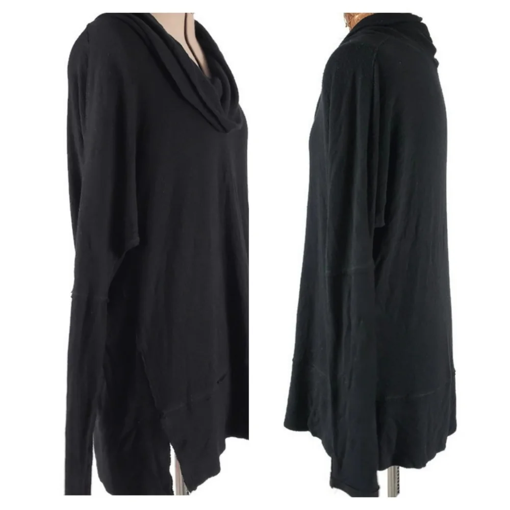 Bordeaux Anthropologie Abbie Black Cowl Neck Ribbed Oversize Sweater Sz XS - Picture 1 of 5